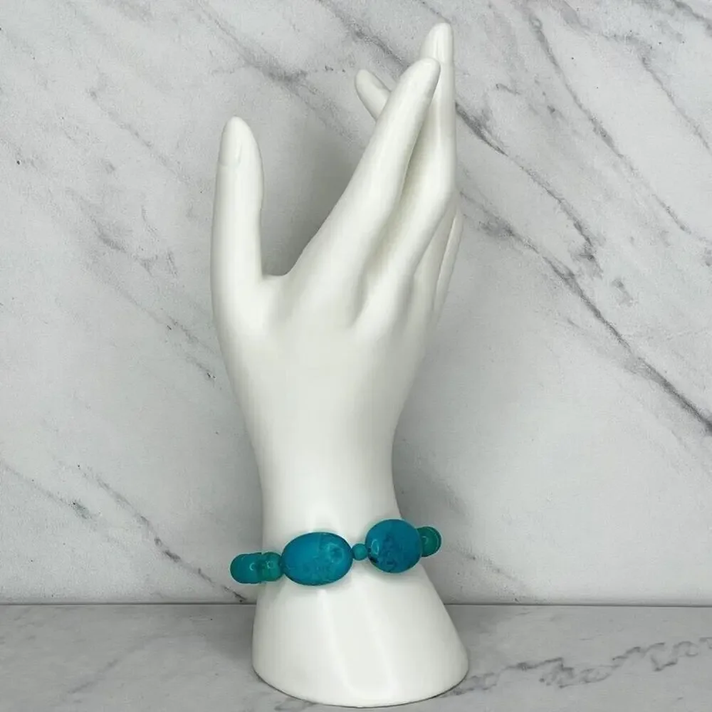 Blue Faux Turquoise Beaded Stretch Bracelet